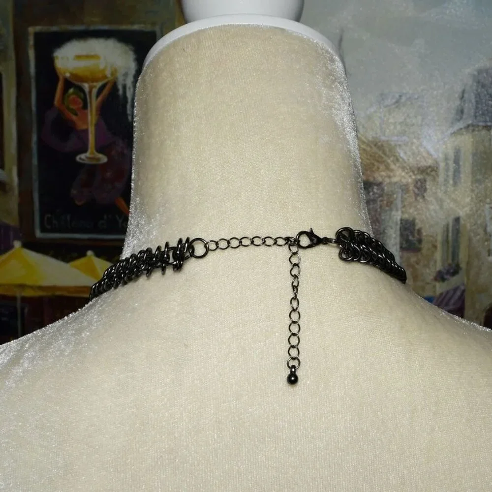 Ornate Jeweled Pendant Heavy Dark Silver Infinity Link Chain Caroline C. Estate